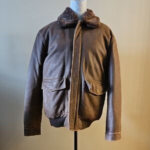 Eddie Bauer Brown Leather Flight Jacket with Goose Down
